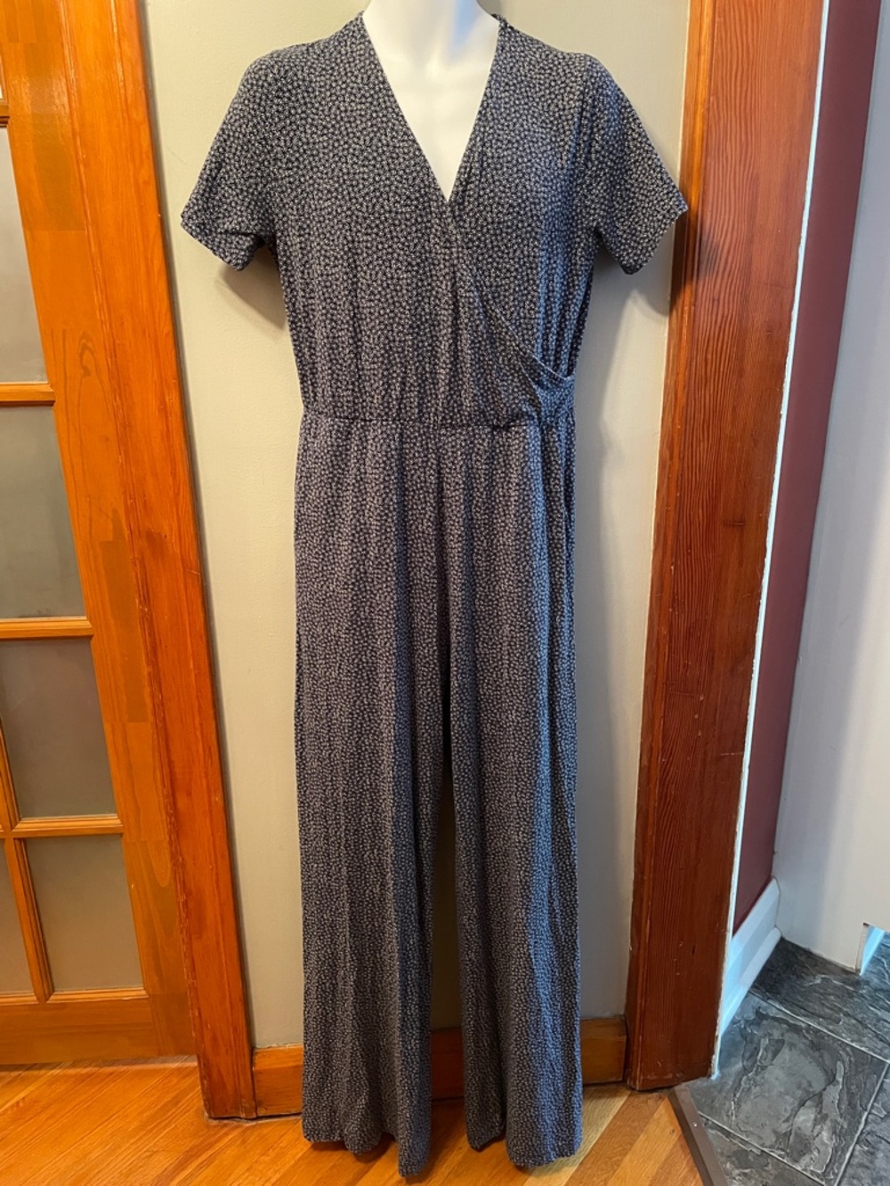 LONG TALL SALLY Navy Printed Faux-Wrap V-Neck Coastal Cottagecore Jumpsuit